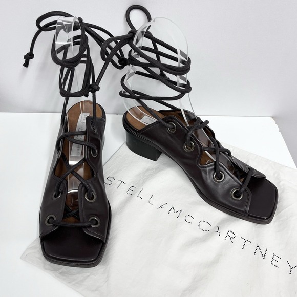 Stella McCartney Leather Tie Up Shoes Dark Brown NWT $865.00 38 8‎ - Picture 1 of 8